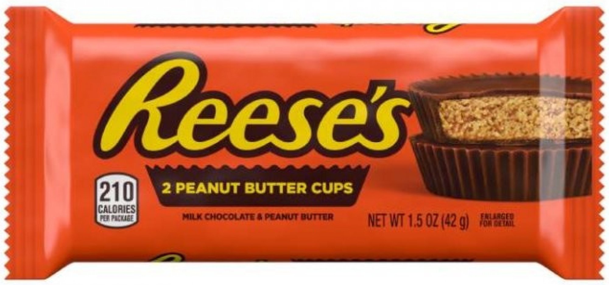 Reeses 2 peanut butter cups 42 g Popis: Reeses košíčky z mléčné čokolády plněné arašídovým máslem
Složení: čokoládová poleva (cukr, kakaové máslo, kakaová hmota, odtučněný mléčný prášek, mléčný tuk, laktóza  ...